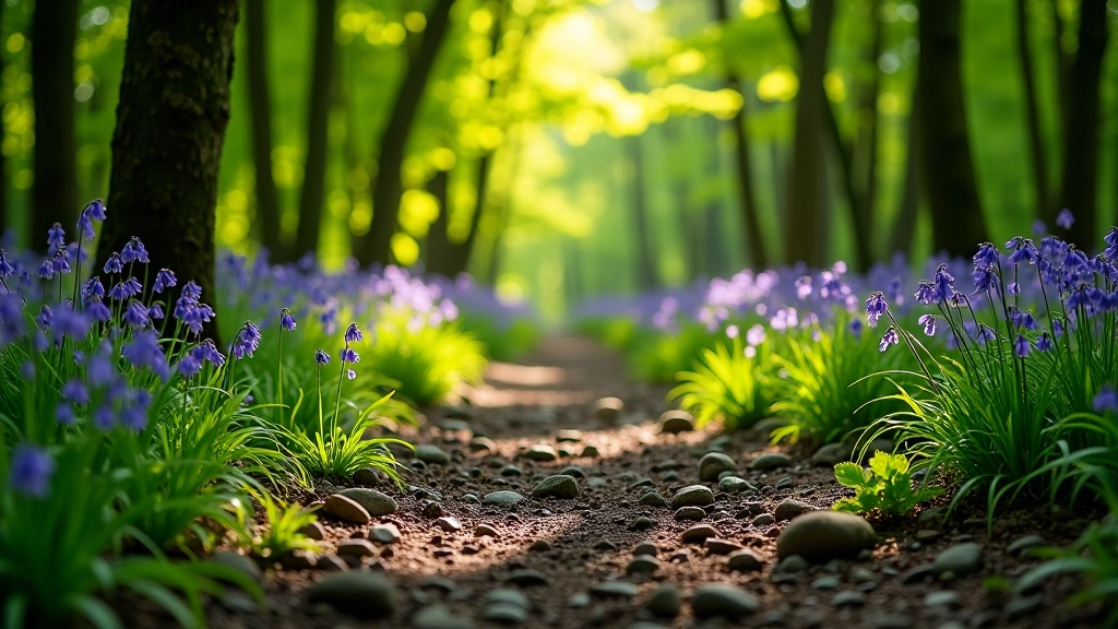 Woodland path with tree roots and uneven ground, natural lighting showing potential hazards