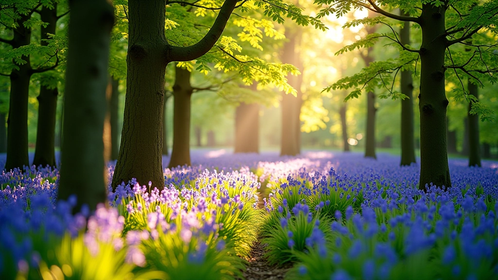 Portumna Forest Park oak trees and bluebell woodland